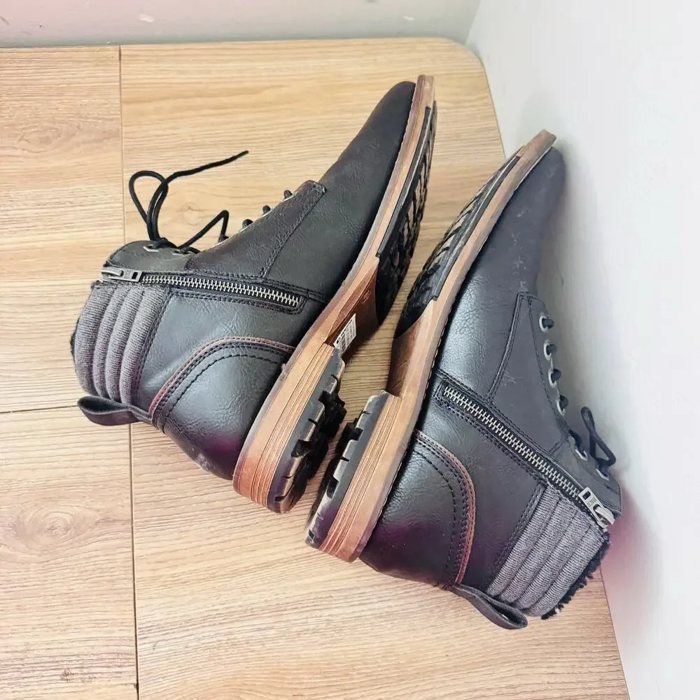 Buckle Black Leather Lace Up Ankle Booties Women’s Size 10